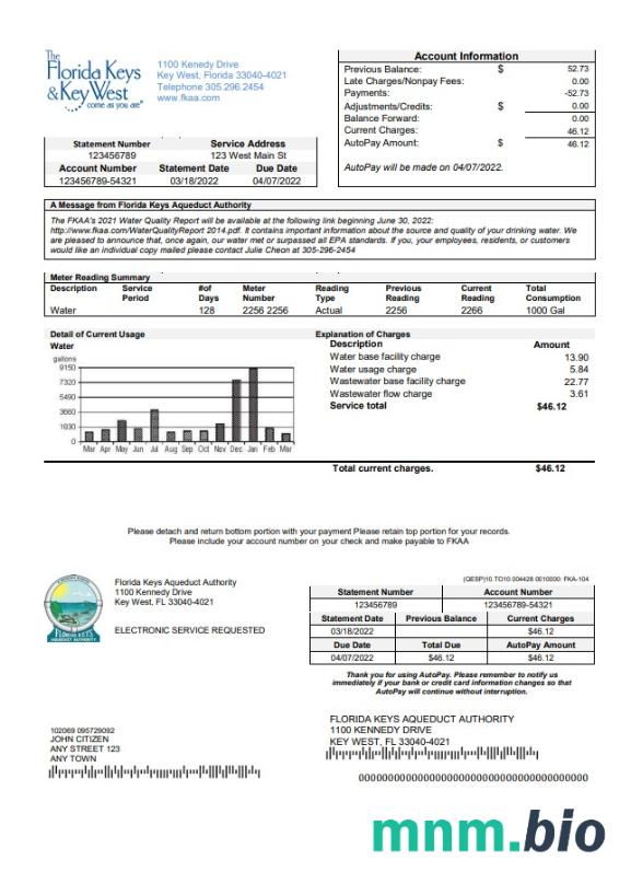 USA Florida Florida Keys rachunek za media szablon w formacie Word i PDF